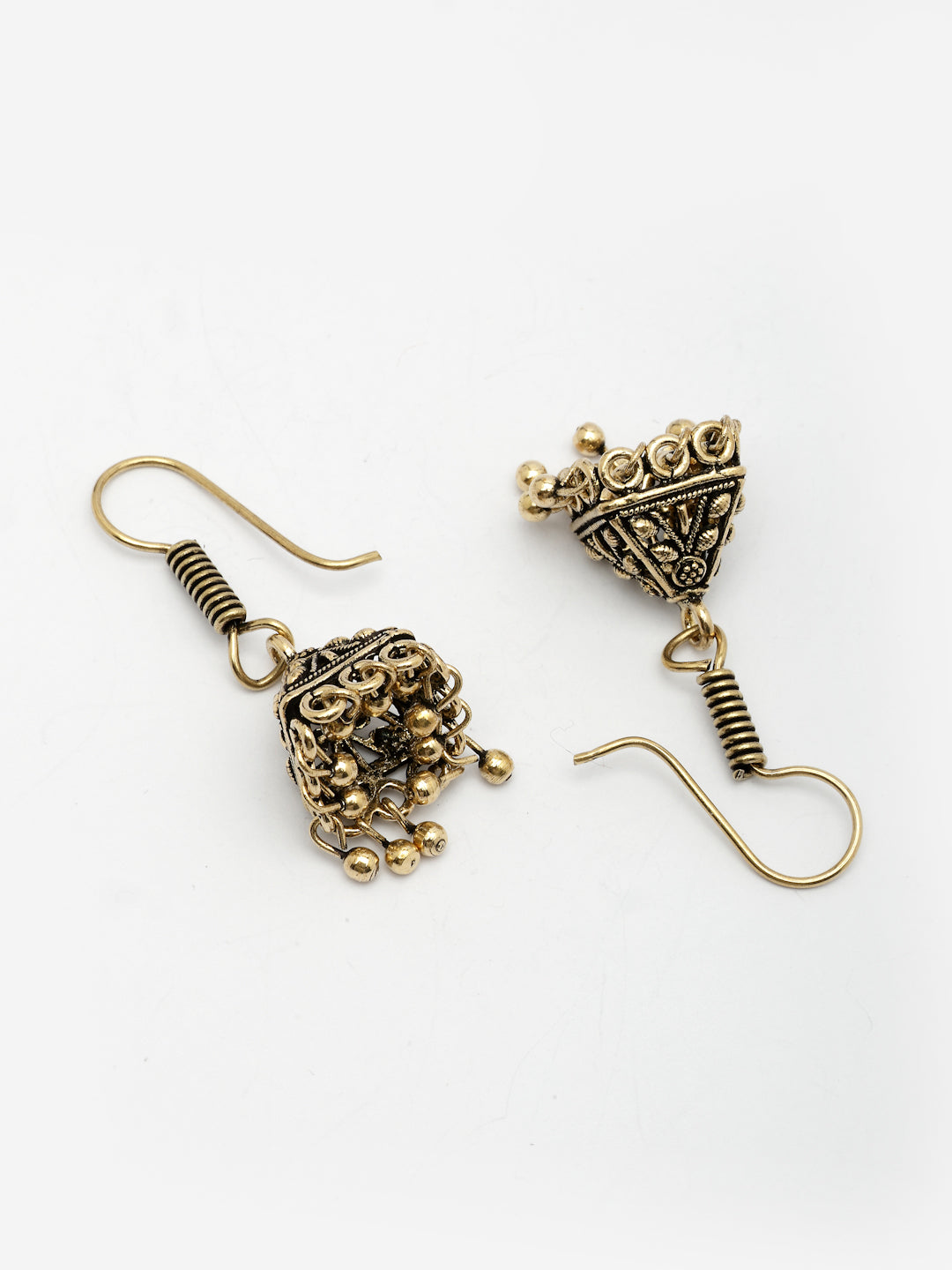 NVR Women's Set of 2 Traditional Gold-Polished Oxidized Jhumka Earrings