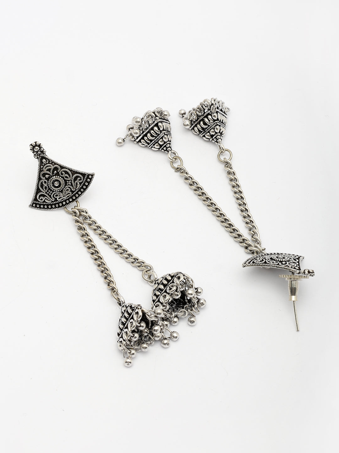 NVR Women Set of 2 Silver Toned Oxidized Jhumka Earrings NR Retail-NVR