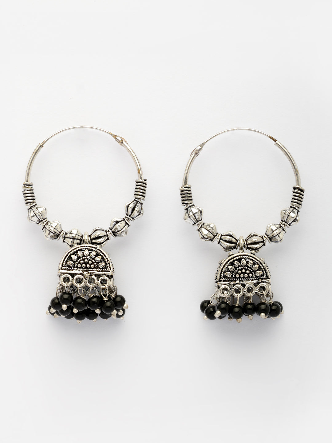 NVR Women Set of 2 Oxidized Silver Plated Artificial Beads Jhumka Earrings NR Retail-NVR