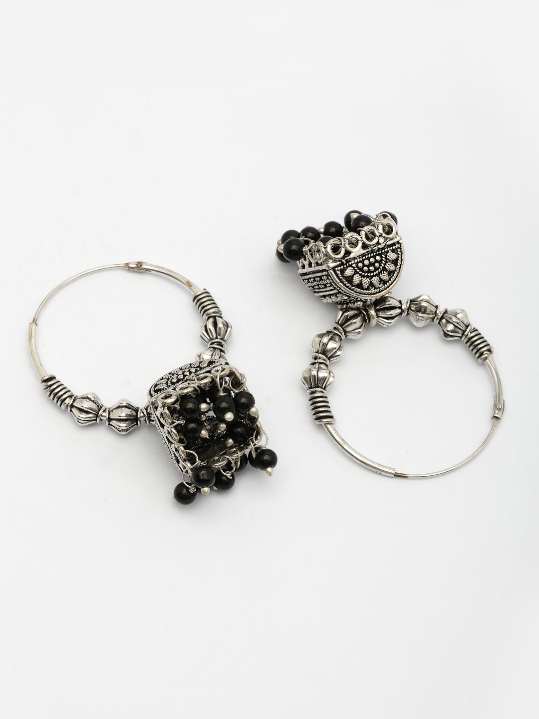 NVR Women Set of 2 Oxidized Silver Plated Artificial Beads Jhumka Earrings NR Retail-NVR