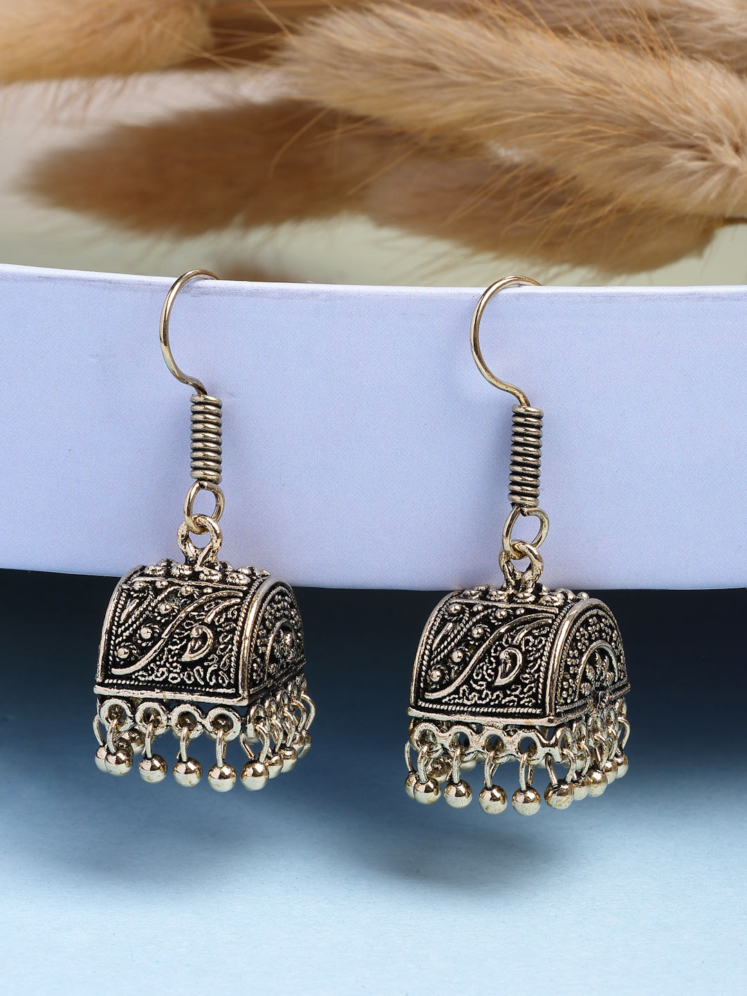 NVR Women Set of 2 Oxidized Contemporary Jhumka Earrings - Swadesiicart