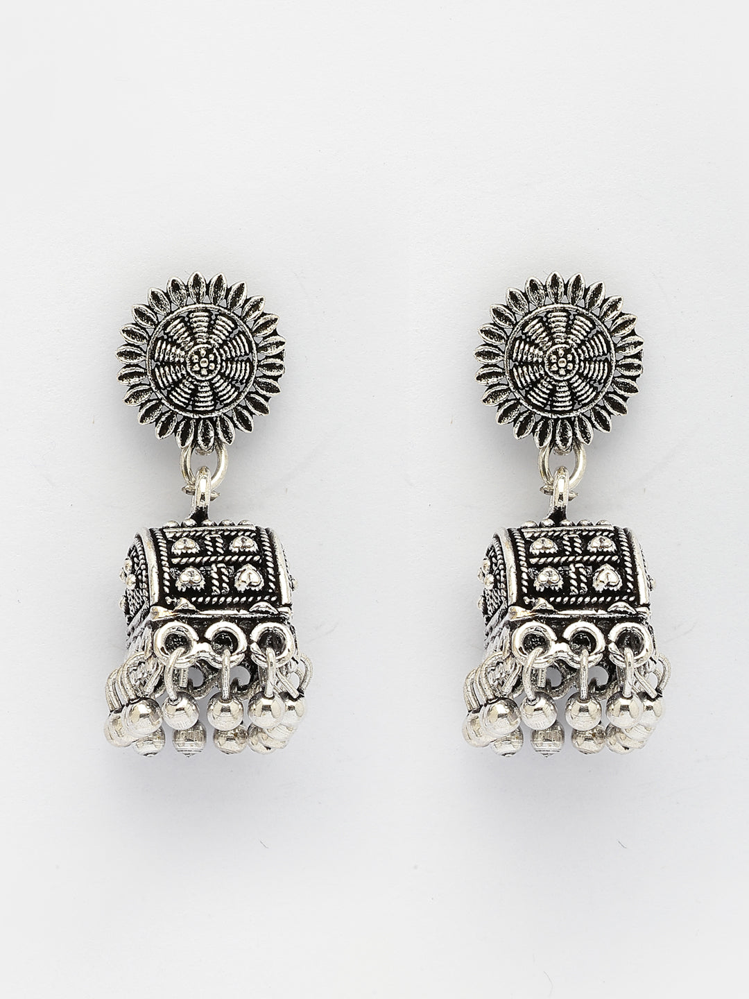 NVR Women Set of 2 Oxidized Contemporary Jhumka Earrings - Swadesiicart