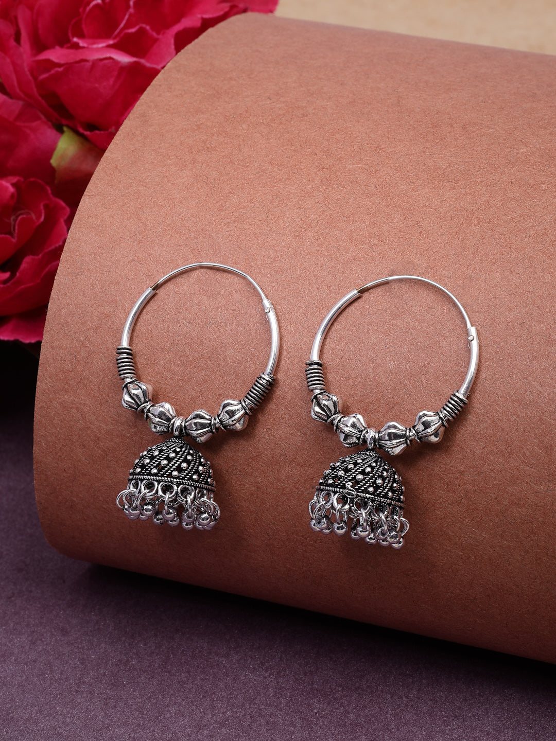 NVR Women's Traditional Set of 2 Oxidized Jhumka Earrings 