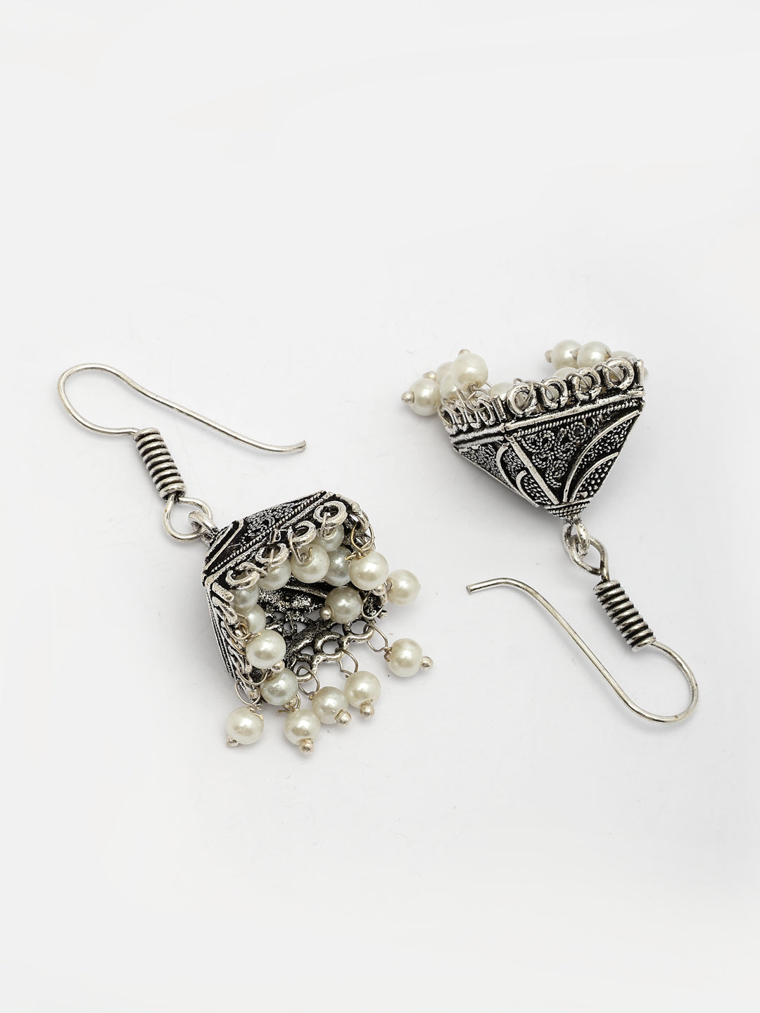 NVR Women's Set of 3 Oxidized Silver Plated Artificial Beads Jhumka Earrings 