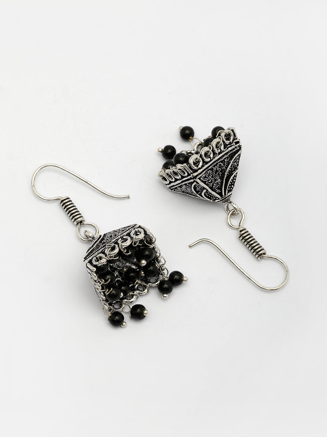 NVR Women's Set of 3 Oxidized Silver Plated Artificial Beads Jhumka Earrings 