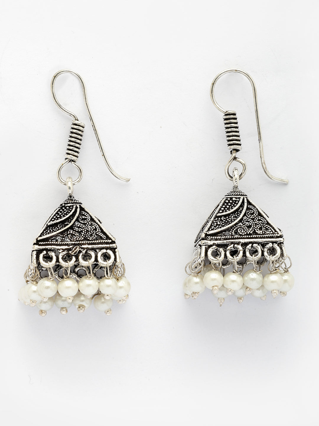 NVR Women's Set of 3 Oxidized Silver Plated Artificial Beads Jhumka Earrings 
