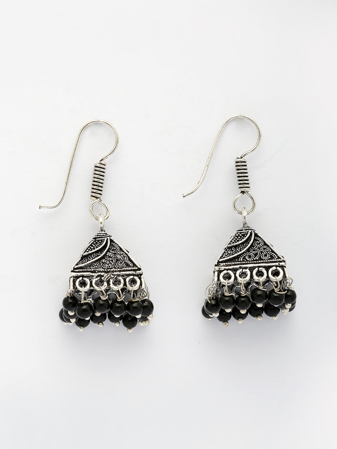 NVR Women's Set of 3 Oxidized Silver Plated Artificial Beads Jhumka Earrings 
