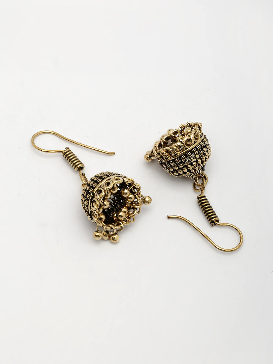 NVR Women Set of 3 Gold-Polished Oxidized Contemporary Jhumka Earrings 