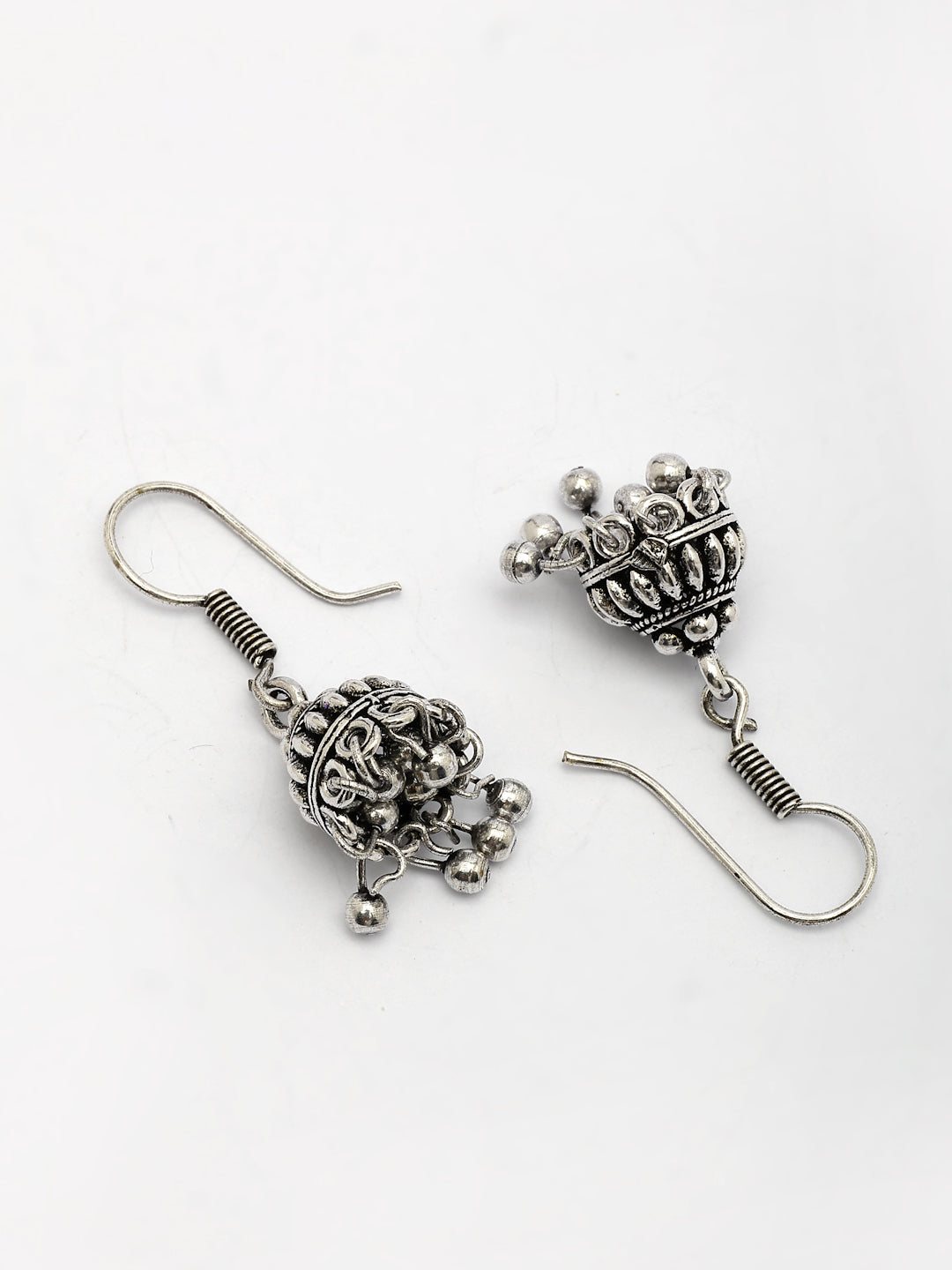 NVR Women's Set of 3 Traditional Silver Plated Oxidized Jhumka Earrings 