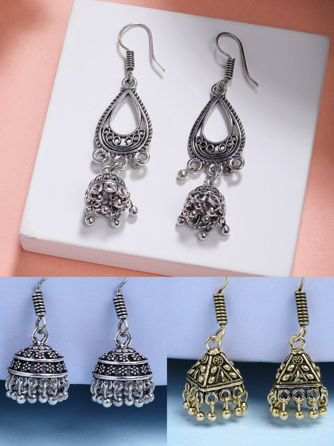NVR Women Set of 3 Oxidized Traditional Fashion Earrings NR Retail-NVR