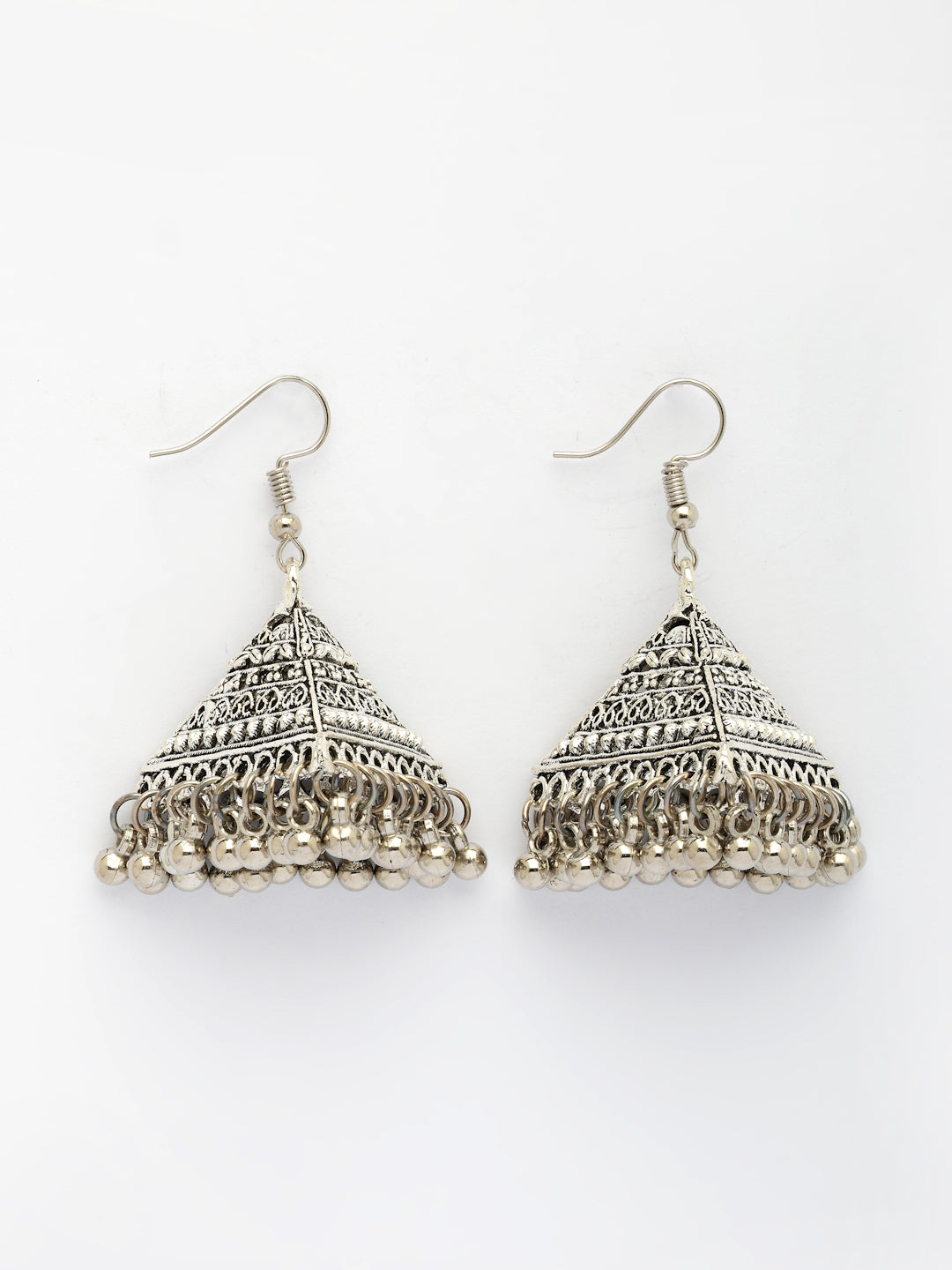 NVR Women's Set of 3 Silver Plated Oxidized Contemporary Jhumka Earrings 