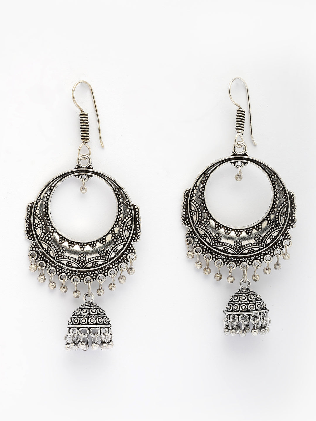 NVR Women Set of 3 Silver Plated Oxidized Traditional Jhumka Earrings NR Retail-NVR