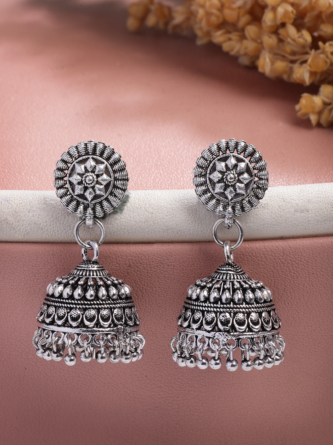NVR Women Set of 3 Silver Plated Oxidized Traditional Jhumka Earrings NR Retail-NVR