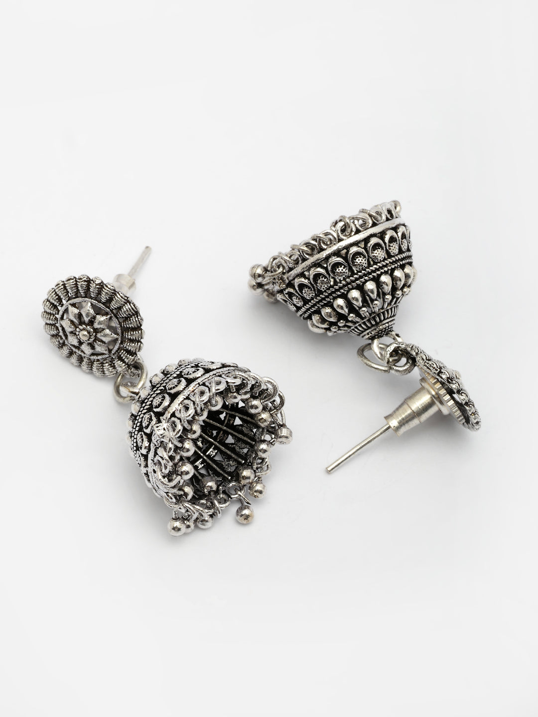 NVR Women Set of 3 Silver Plated Oxidized Traditional Jhumka Earrings NR Retail-NVR