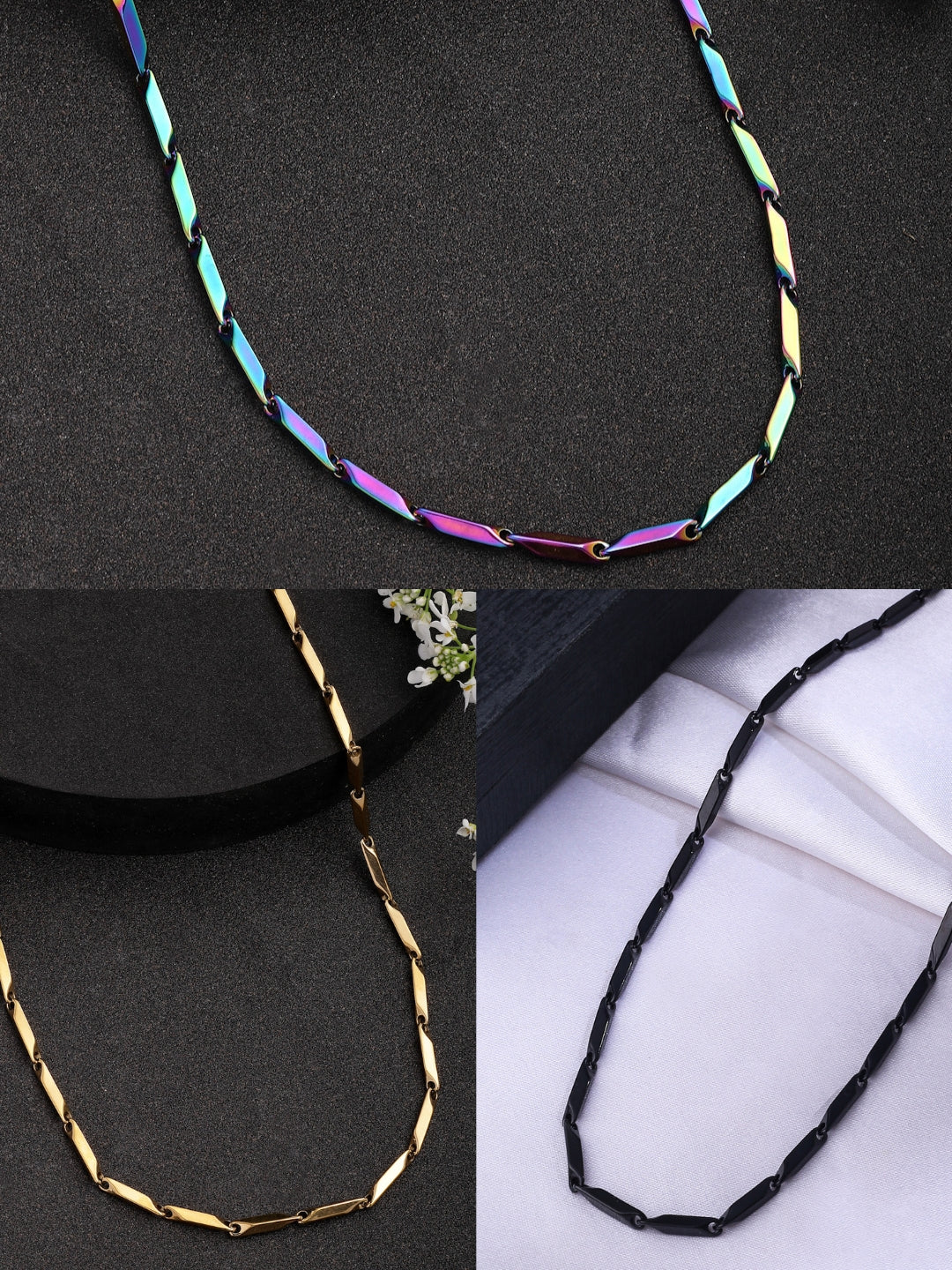 NVR Men Set of 3 Stainless Steel Stylish Chain 
