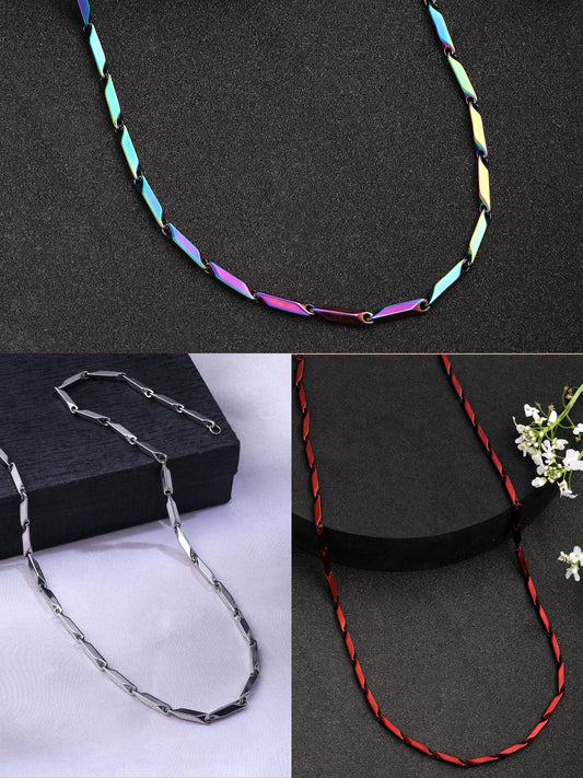 NVR Men Set of 3 Stainless Steel Trendy Stylish Chain 