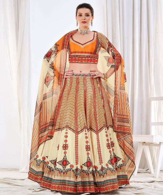 Wedding Designer Offwhite Chinon Lehengha Choli - Anbazaar - Grab2buy