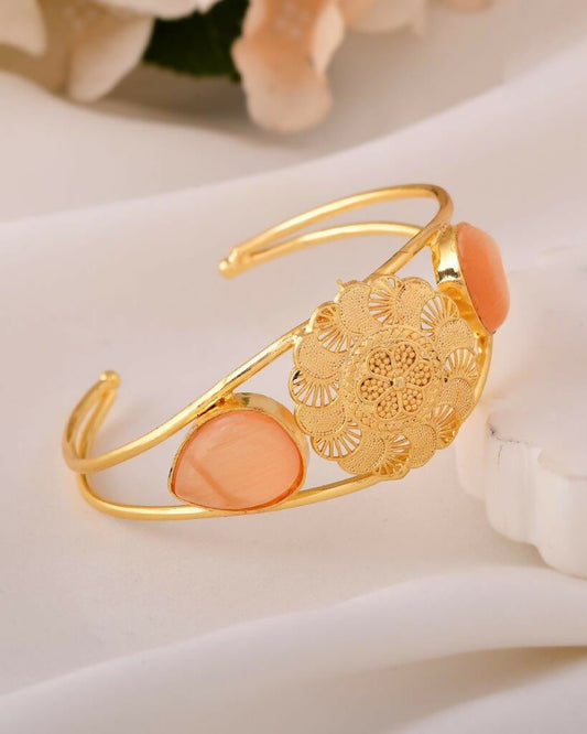 VOJ Gold-Polished Flower Shaped Cuff Bracelet | Grab2Buy