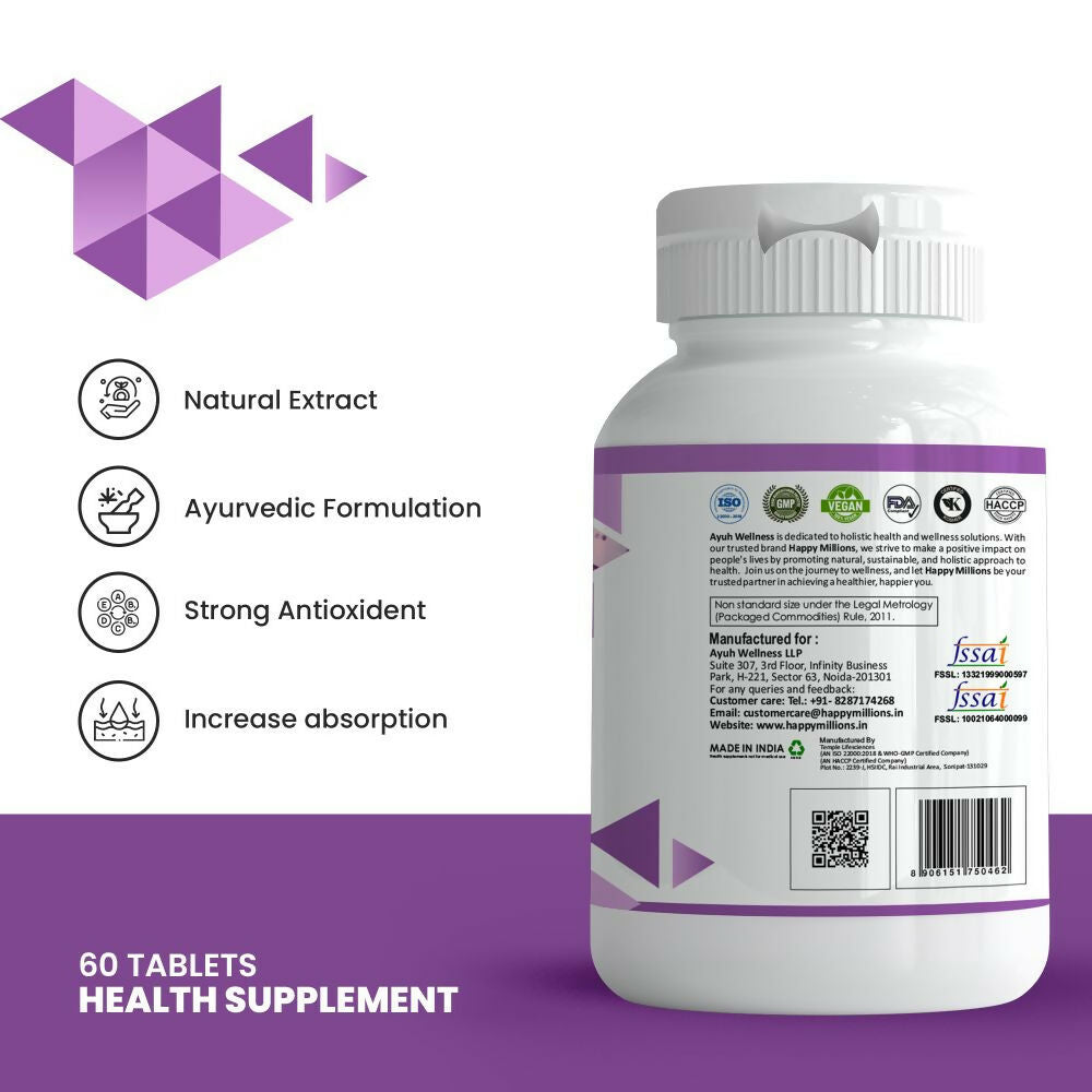 HappyMillions Calcium, Magnesium, Zinc with Vitamin D3 Tablets 