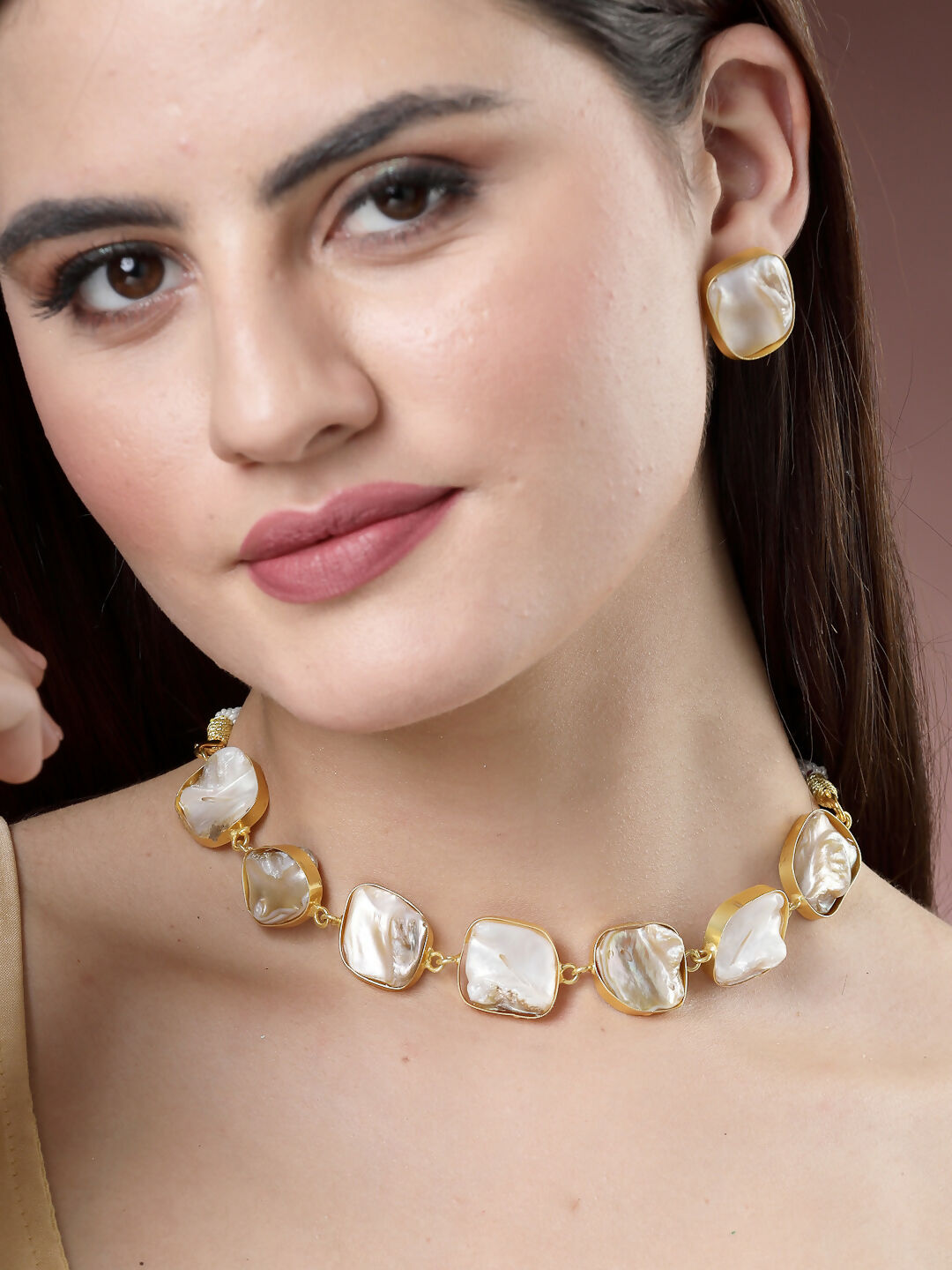 NVR Women's Gold-Plated Mother of Pearl Handcrafted Jewellery Set - Grab2buy