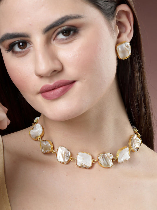 NVR Women's Gold-Plated Mother of Pearl Handcrafted Jewellery Set - Grab2buy