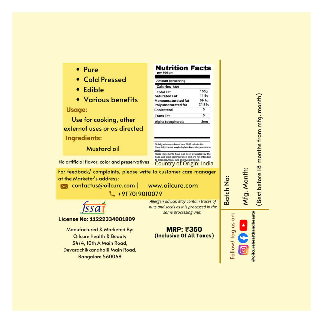 Oilcure Mustard Oil Cold Pressed 