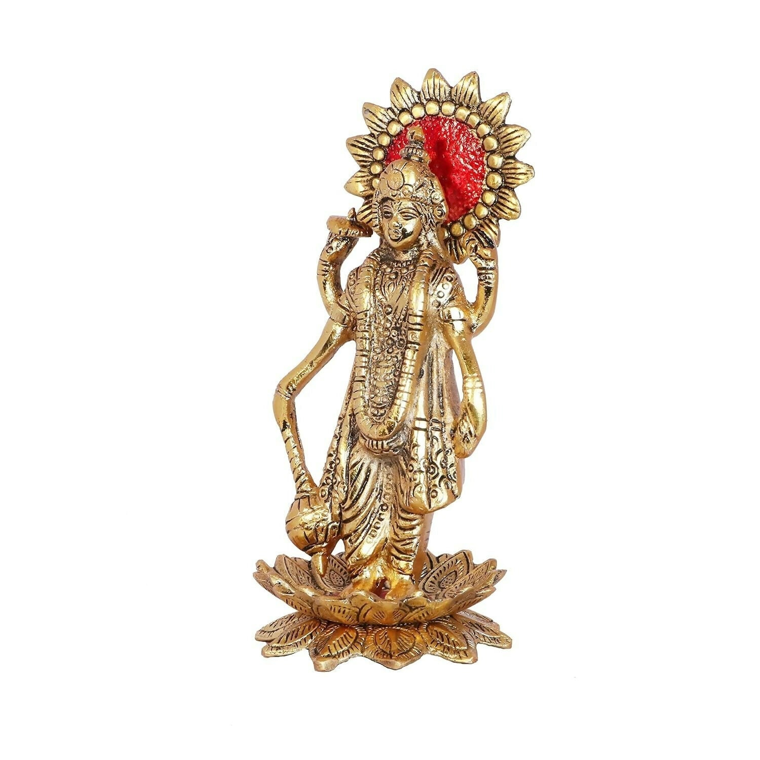 Kridaykraft Gold-Polished Narayan/Vishnu Standing On Lotus Metal Statue 