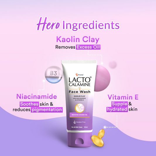 Lacto Calamine Face Wash with Kaolin Clay, Niacinamide & Vitamin E for All Skin Types 