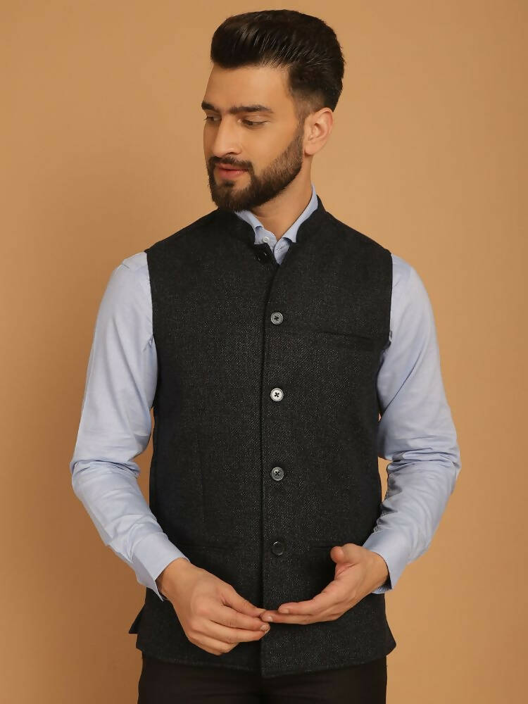 Even Apparels Pure Wool Nehru Jacket - Blue 