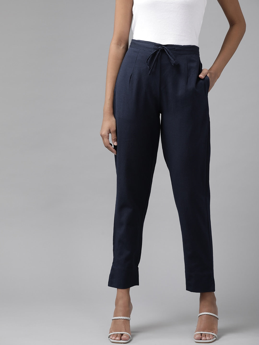 Yufta Navy Blue Cotton Fit Trousers  Grab2Buy Yufta Grab2Buy
