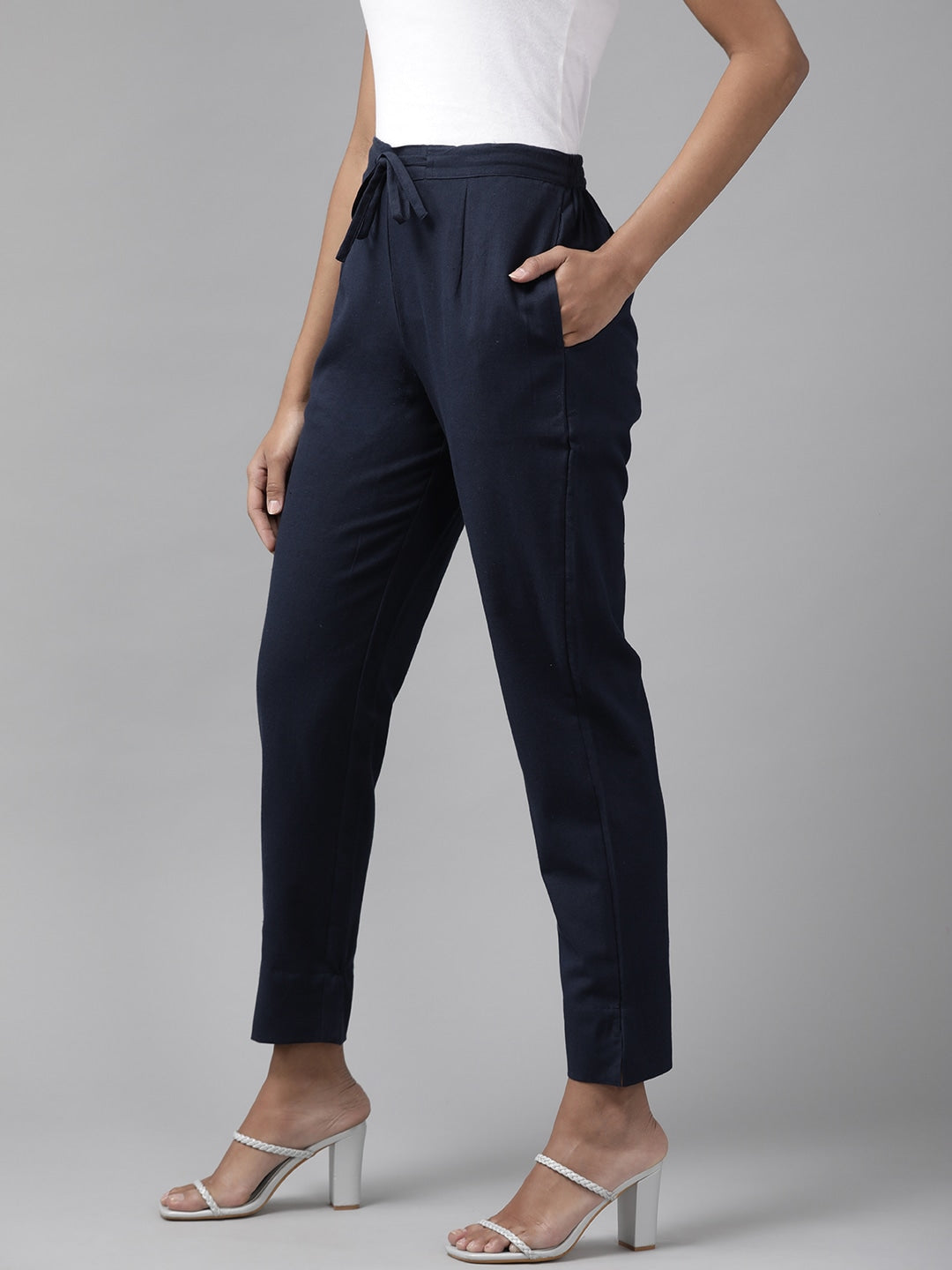 Yufta Navy Blue Cotton Fit Trousers  Grab2Buy Yufta Grab2Buy