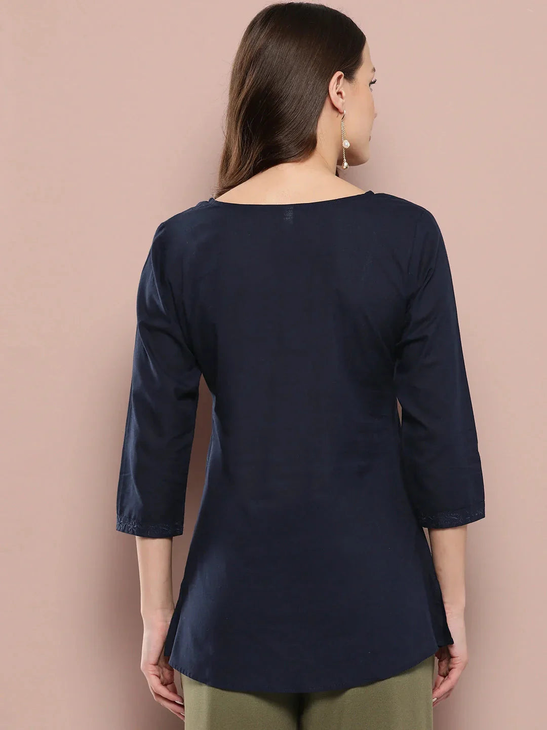 Yufta Navy Blue Floral Chikankari Embroidered Pure Cotton Top  Grab2Buy Yufta Grab2Buy