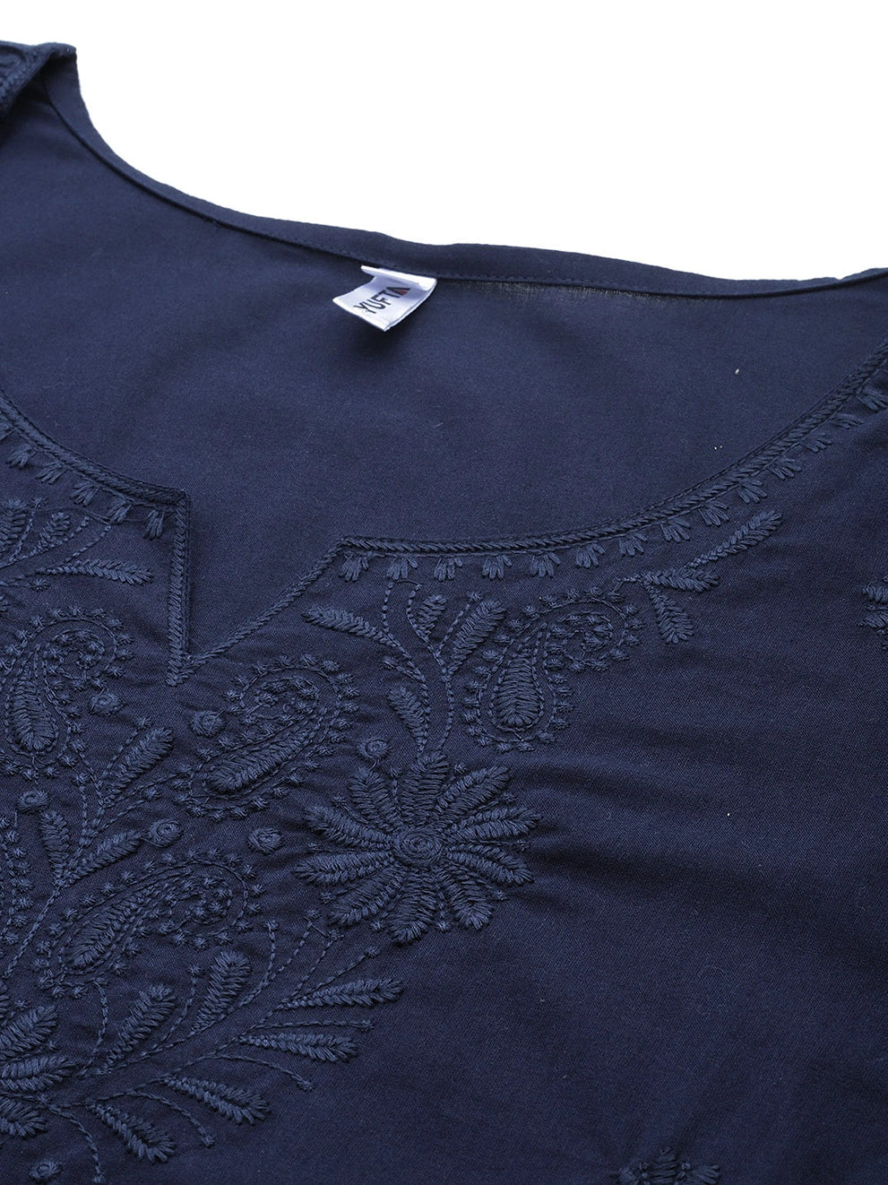 Yufta Navy Blue Floral Chikankari Embroidered Pure Cotton Top  Grab2Buy Yufta Grab2Buy