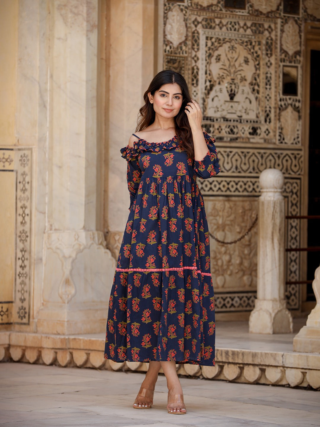 Yufta Navy Blue Floral Printed Dress  Grab2Buy Yufta Grab2Buy