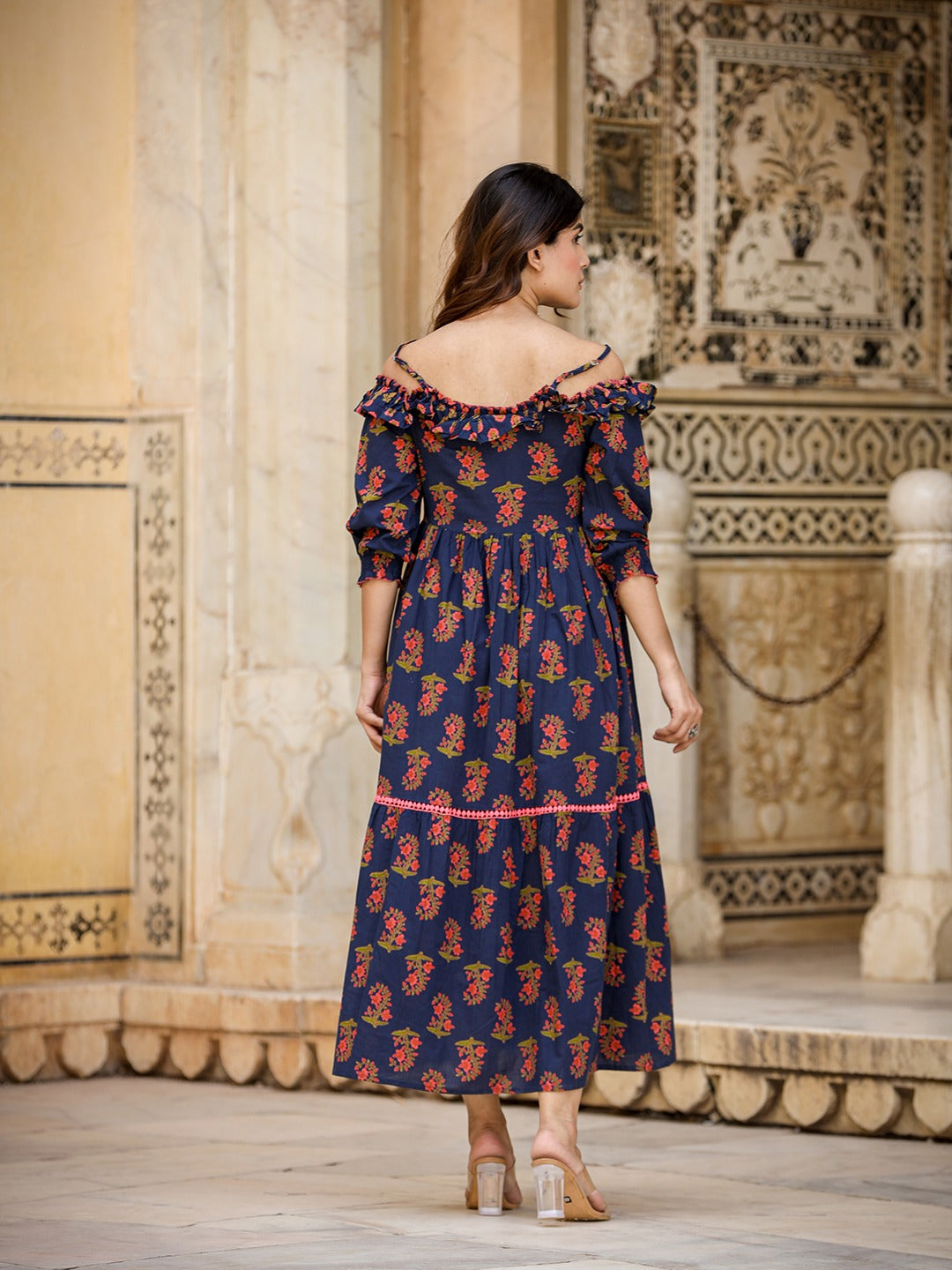 Yufta Navy Blue Floral Printed Dress  Grab2Buy Yufta Grab2Buy