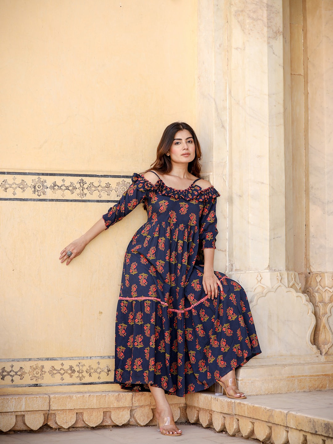 Yufta Navy Blue Floral Printed Dress  Grab2Buy Yufta Grab2Buy