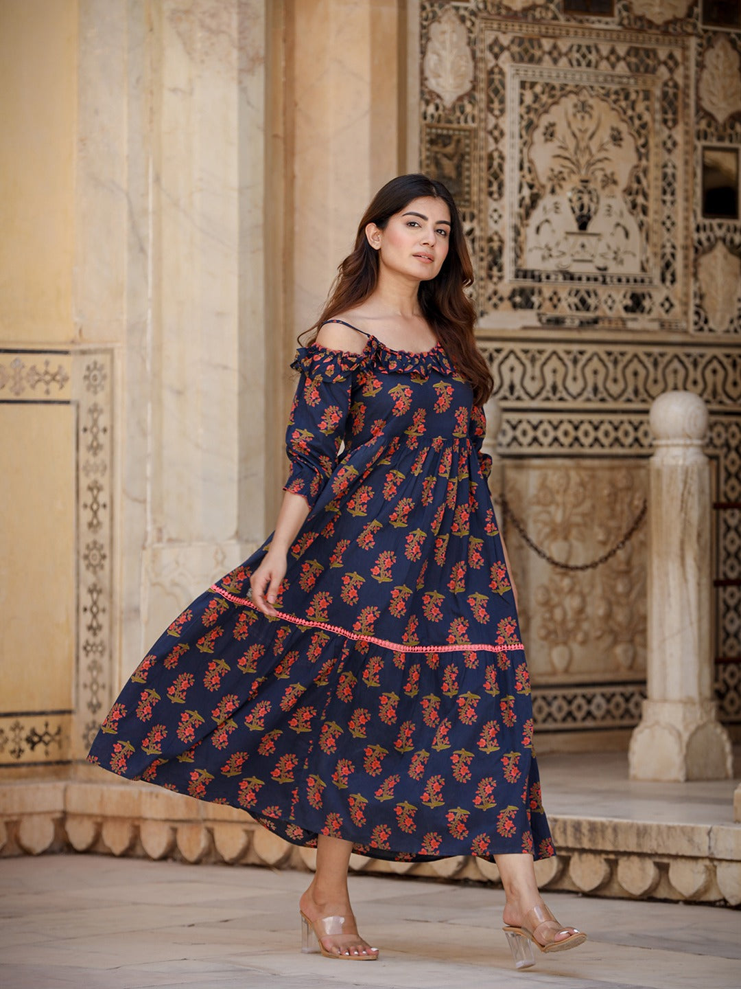 Yufta Navy Blue Floral Printed Dress  Grab2Buy Yufta Grab2Buy