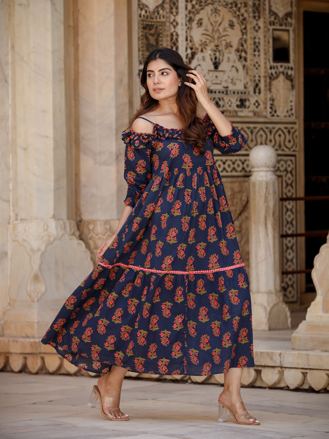Yufta Navy Blue Floral Printed Dress  Grab2Buy Yufta Grab2Buy