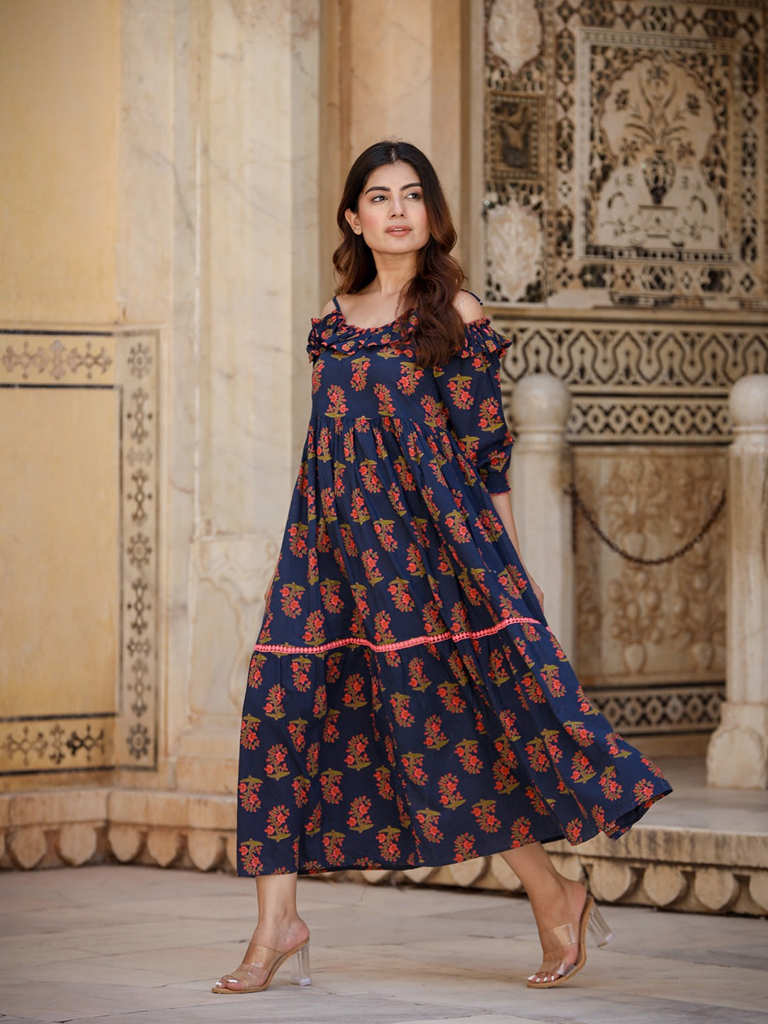 Yufta Navy Blue Floral Printed Dress  Grab2Buy Yufta Grab2Buy