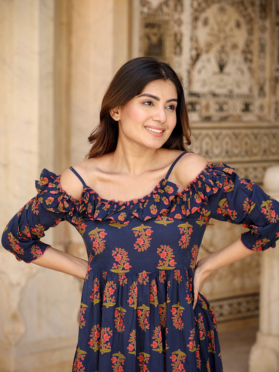 Yufta Navy Blue Floral Printed Dress  Grab2Buy Yufta Grab2Buy