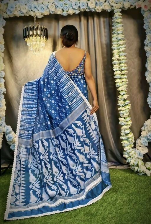Exclusive Collection Beautiful Peacock Blue Jaal Jamdani Grab2Buy 