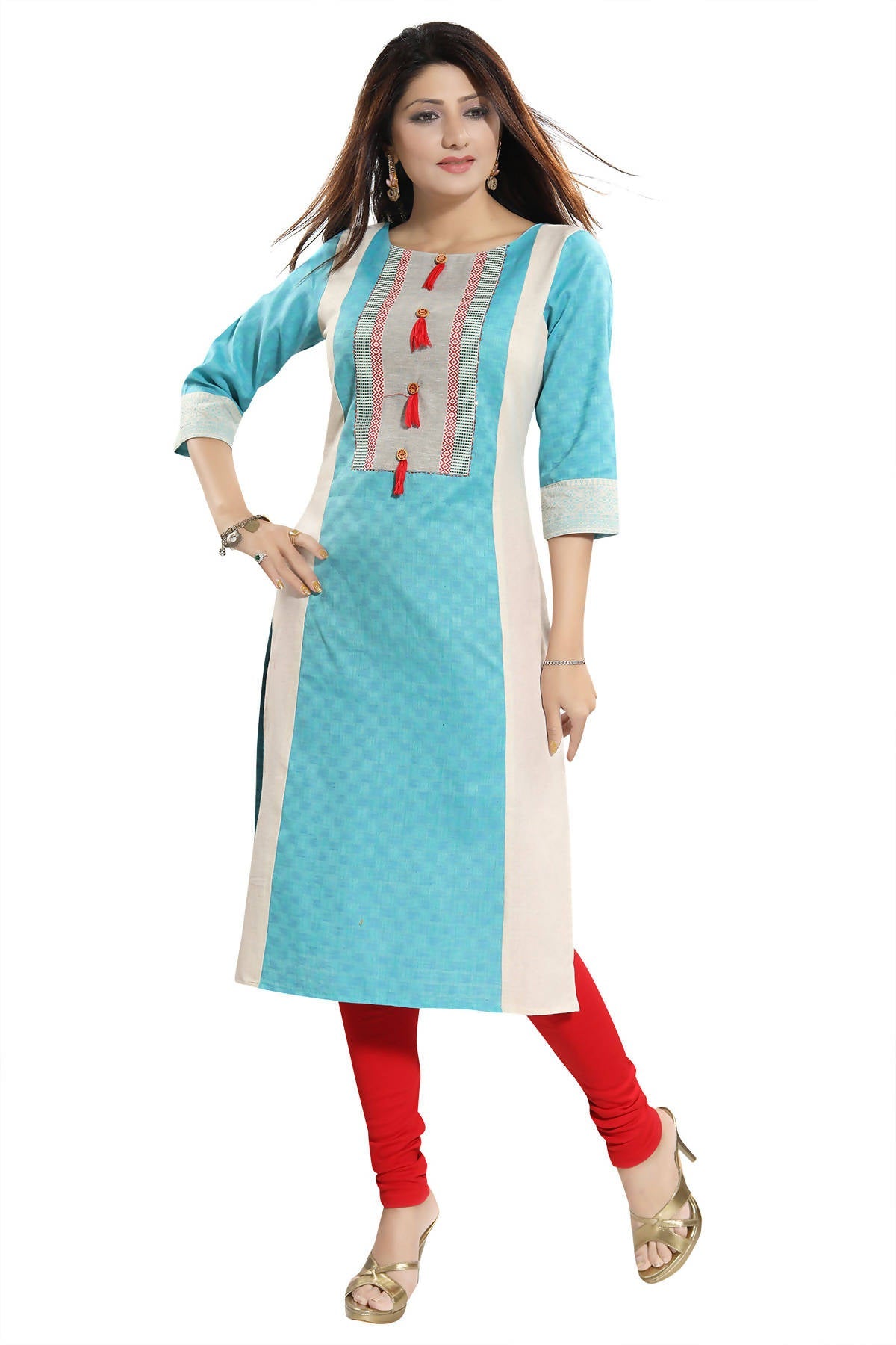Snehal Creations Tantalising T. Blue Textured Cotton Straight Tunic