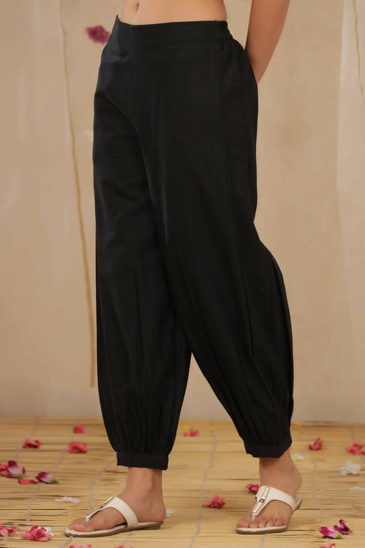 Juniper Women Black Cotton Flex Solid Stylized Dhoti Pant - Grab2buy
