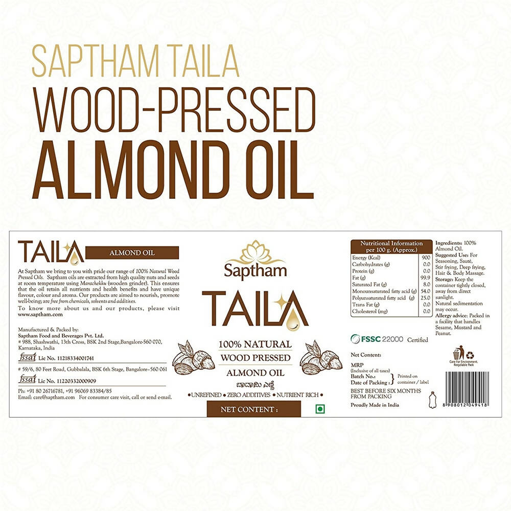 Saptham Taila 100% Wood Pressed Almond Oil - Grab2buy