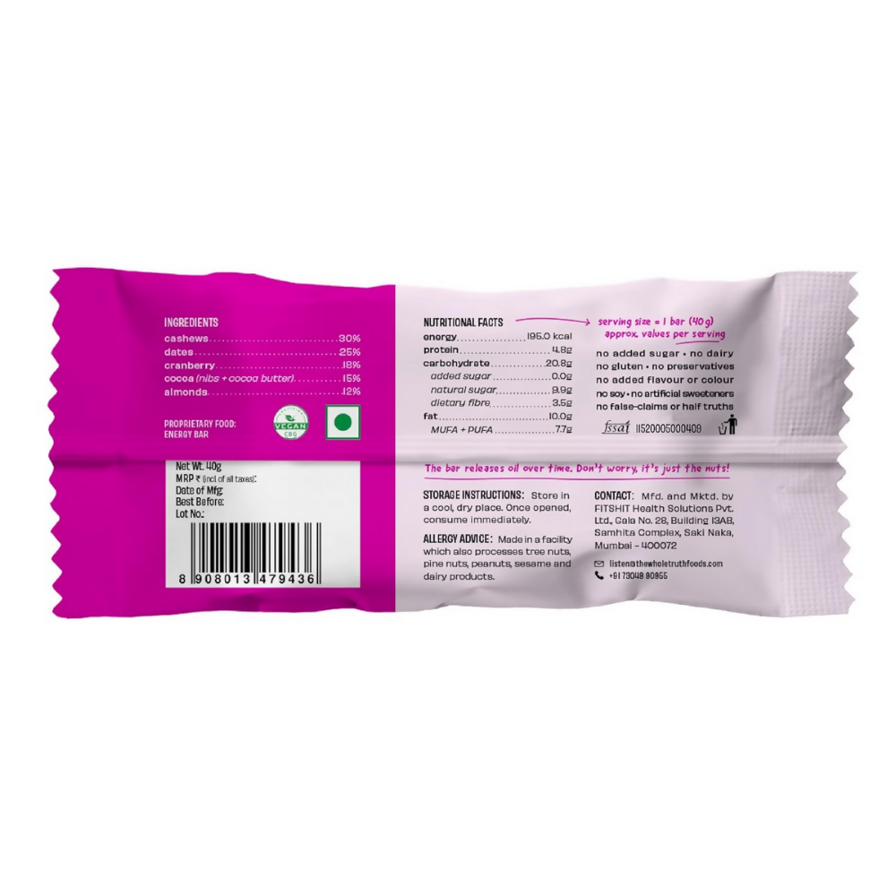 The Whole Truth Energy Bars - Cocoa Cranberry Fudge  Grab2Buy The Whole Truth Grab2Buy