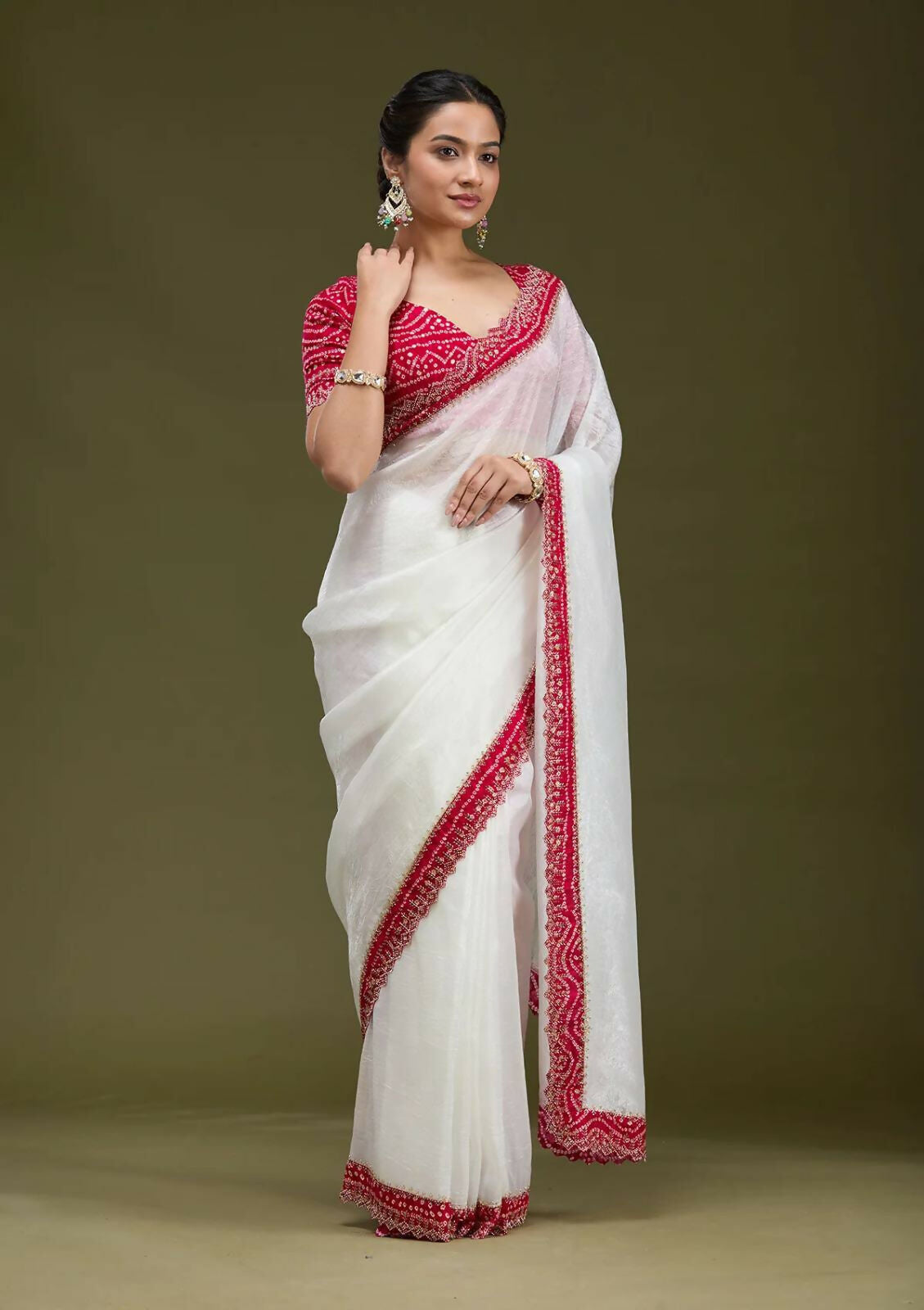 Joban Fashion White Tissue Gold Crush Party Wear Sarees