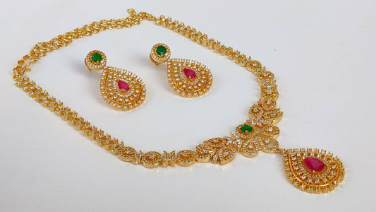 Multicolor AD Bridal Necklace Set