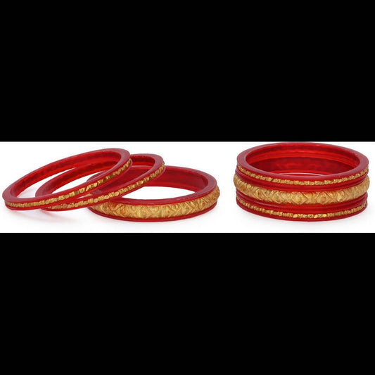 Afast Designer Fancy Party Bangle/ Kada Set, Red And Gold, Sheep, Pack Of 6 - Grab2buy
