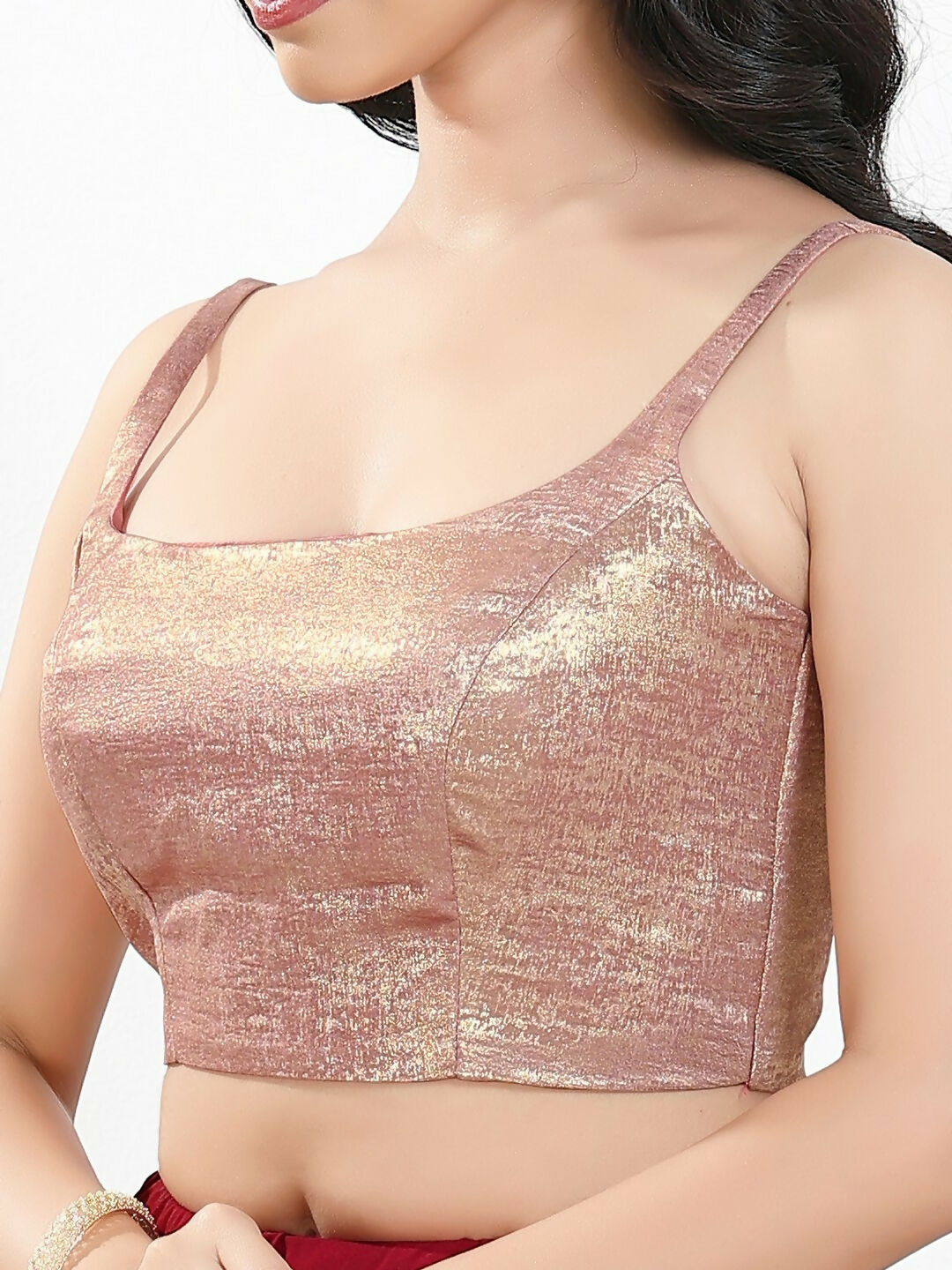 Joban Fashion Rose Gold Velvet Padded Blouse With Square Neck Sleeveless