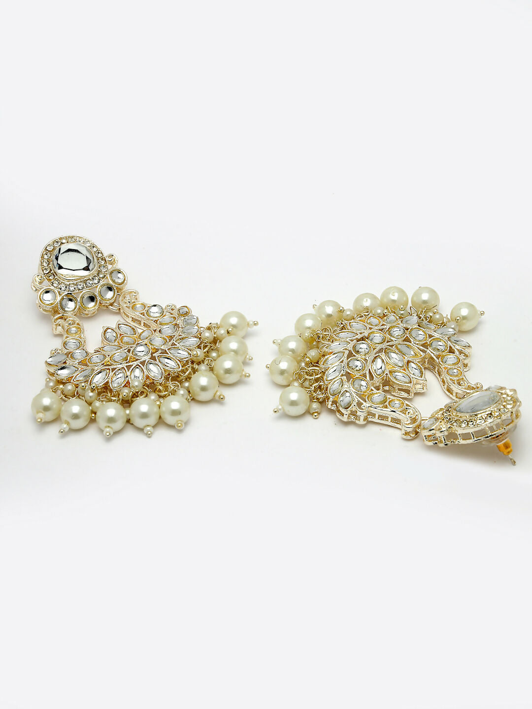 NVR Women Gold-Polished Kundan Chandbali Earrings 